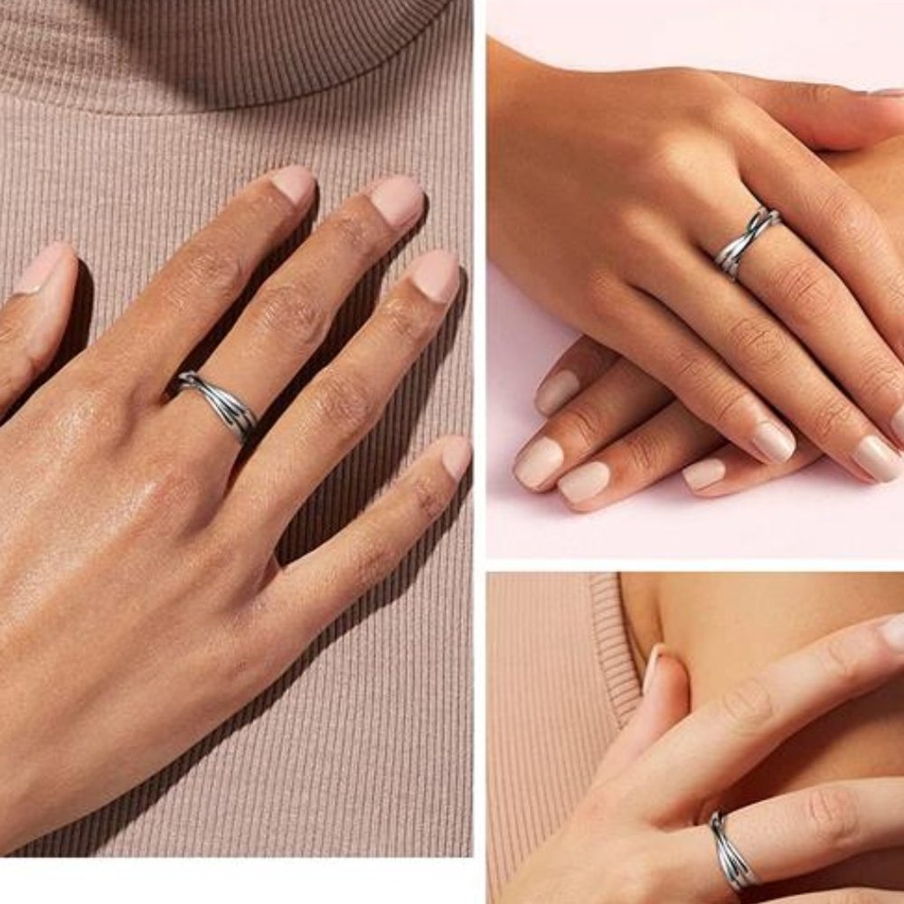 Stainless Steel Interlocking Band Rings for Women